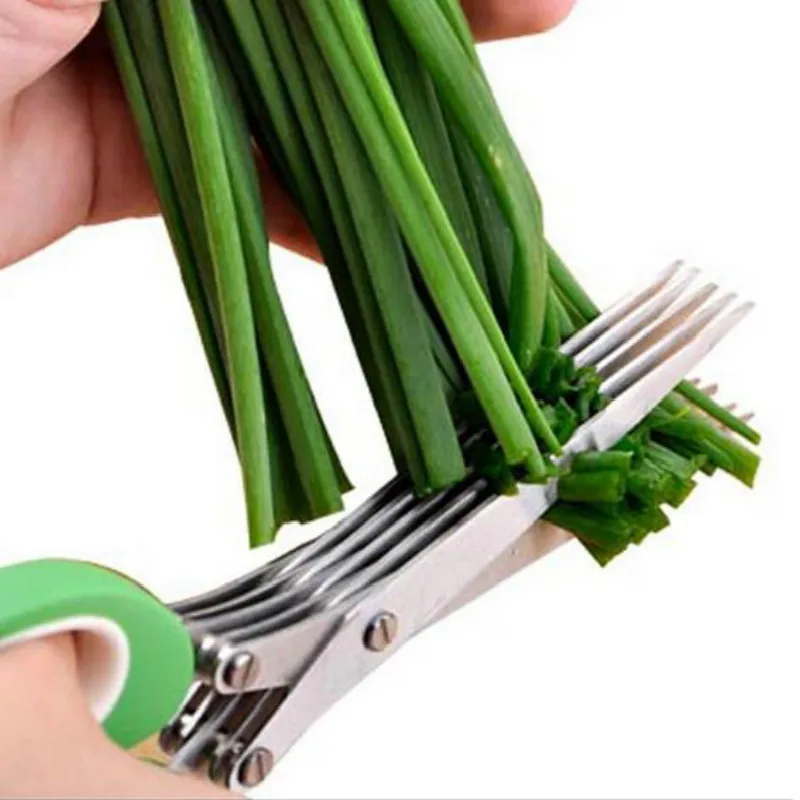 

19cm Minced 5 Layers Multifunctional Kitchen scissors Shredded Chopped Scallion Cutter Herb Laver Spices Cook Tool, Green, red, black