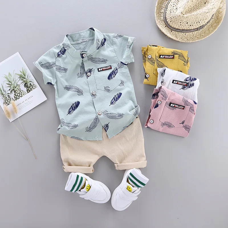 

2020 Summer Baby Boys Sets 2pcs Kids Boys Clothes Holiday Beach Short Sleeve Shirt Top+Shorts Set, Picture