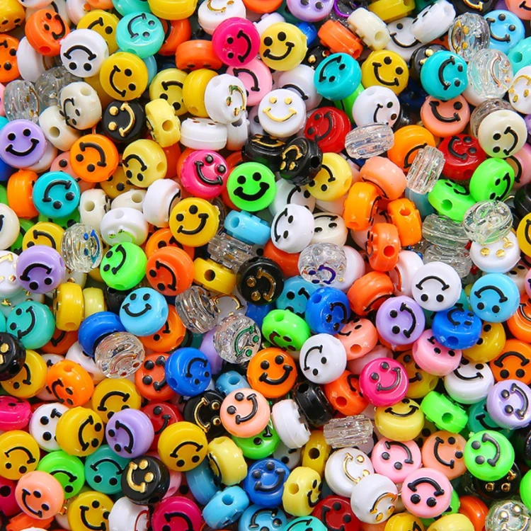 

Acrylic Happy Face Spacer Beads Mixed colorful Smile Charm Beads for Jewelry Making DIY