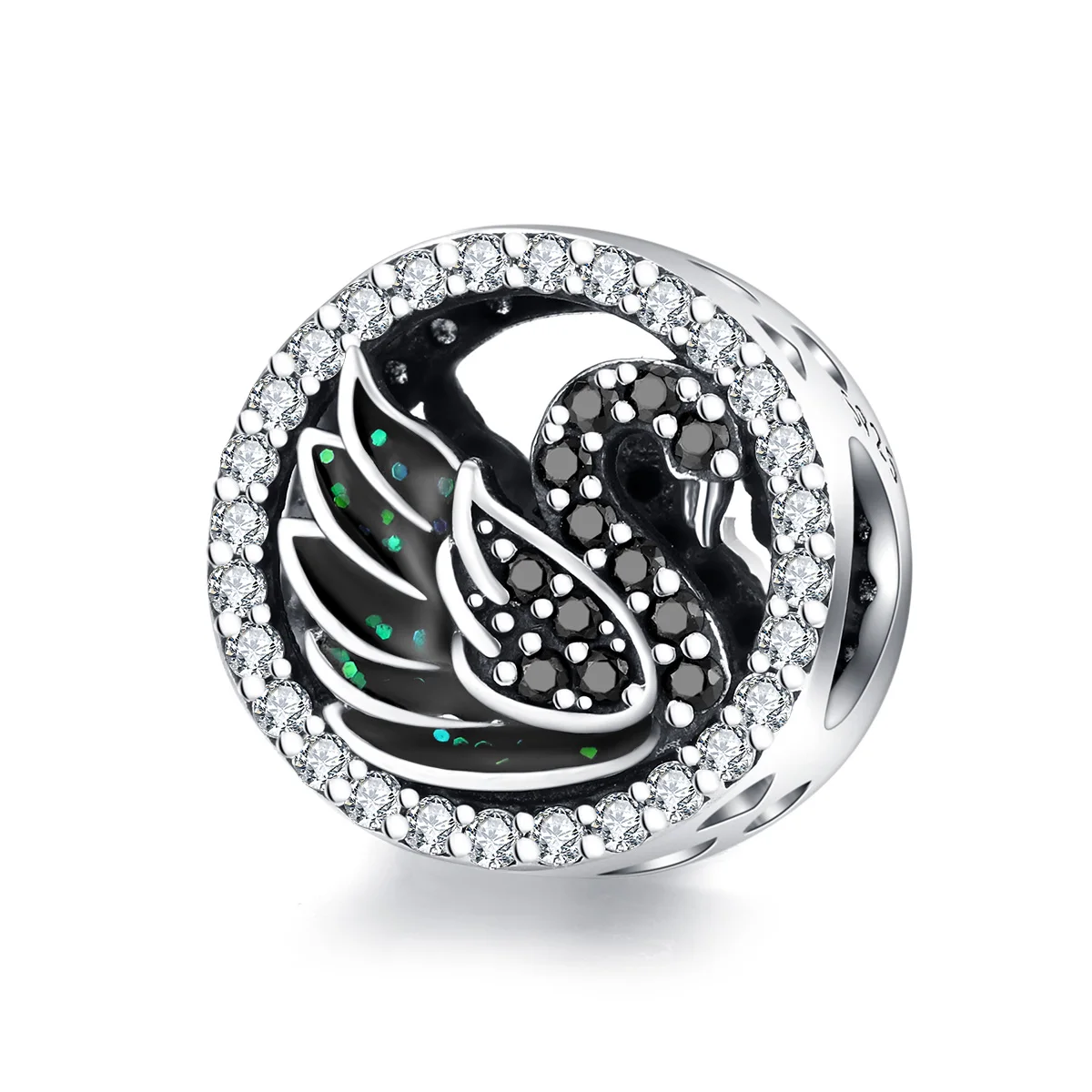 

S925 Silver Black Swan Pendant Bracelet Accessories Black Zircon Charms, Sliver