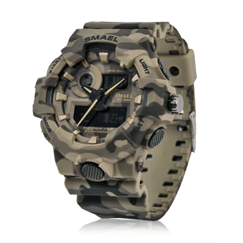 

SMAEL 8001 Camouflage military gents digital watch hot sale LED light dual time Chronograph Waterproof sports relogio musculino