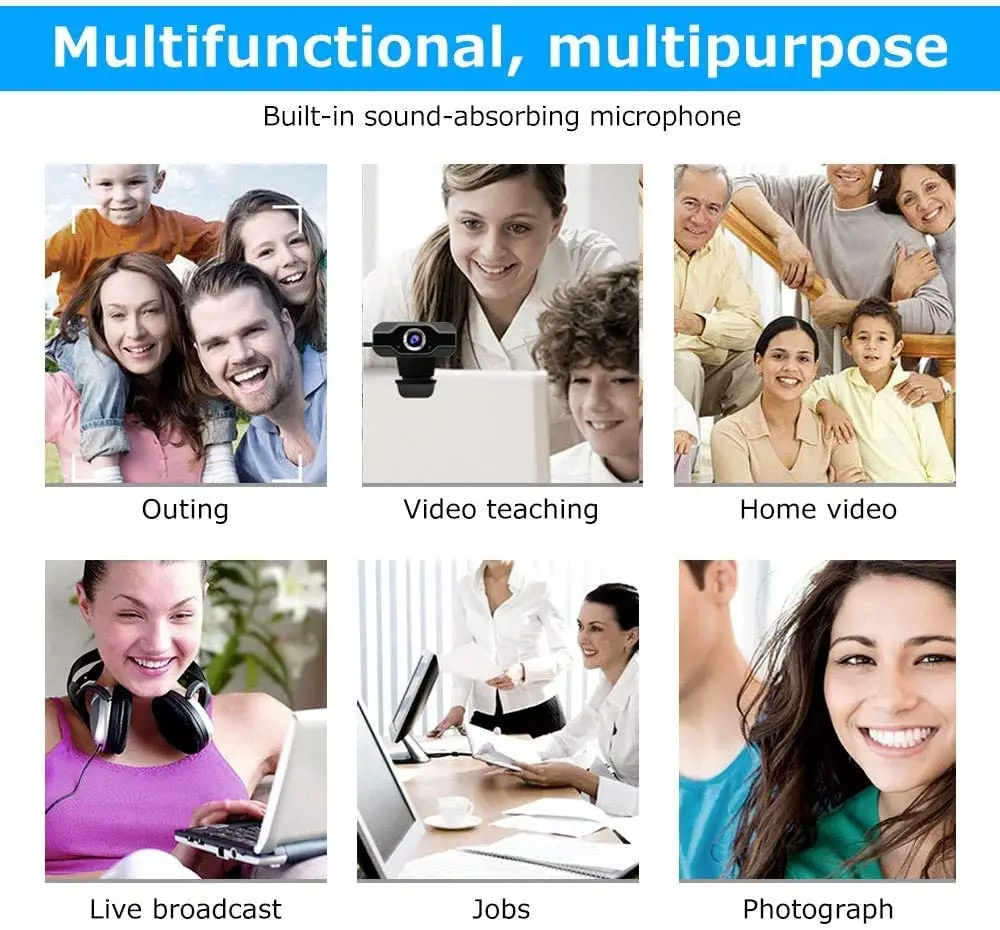 Web Cam 1080p Full HD USB Home office Camera Rotatable Video Recording with Microphone