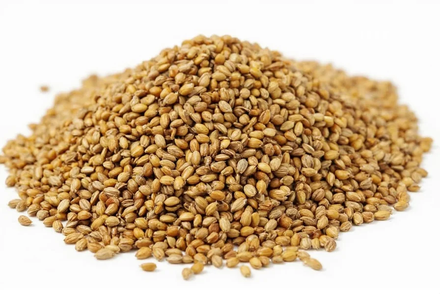 Close-up photography of brown mustard seeds on wooden surface showing their distinctive round shape and reddish-brown color variation