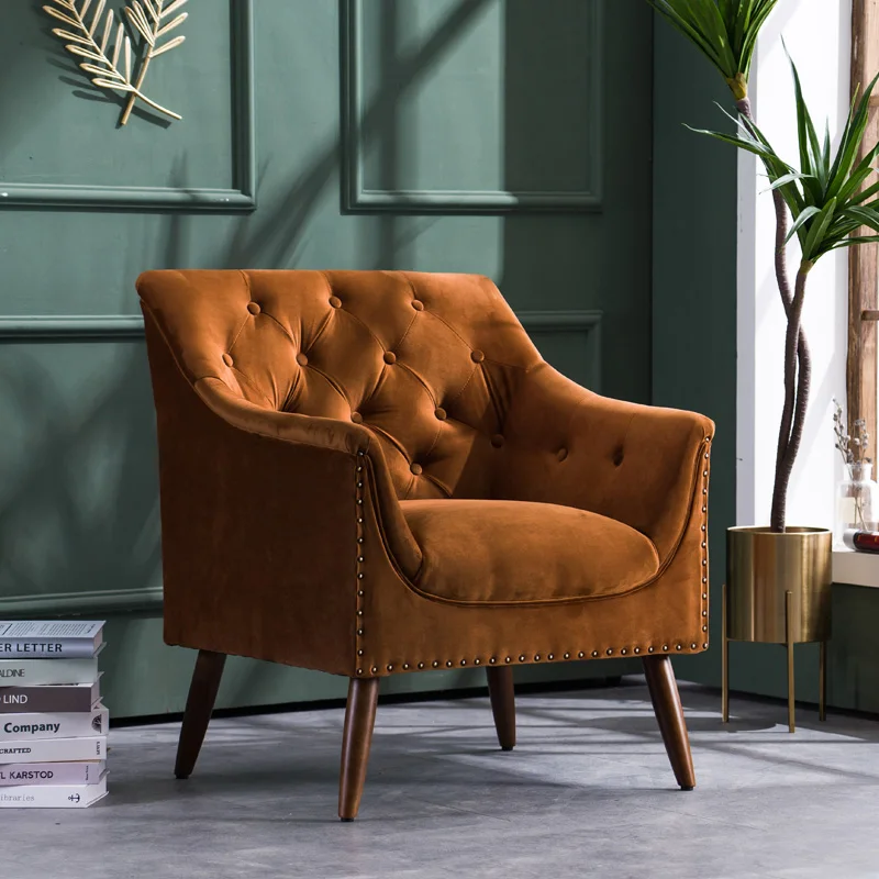 
Modern Velvet Fabric Nailhead Tufted Armchair for Living Room 