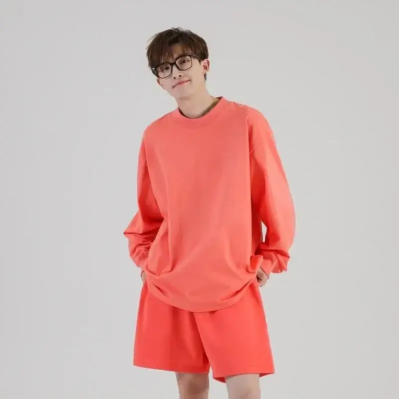 Men's Round Neck Long Sleeve T-shirt 100% Cotton 245g Drop Shoulder Blank T-shirt Long Sleeve Sleeve