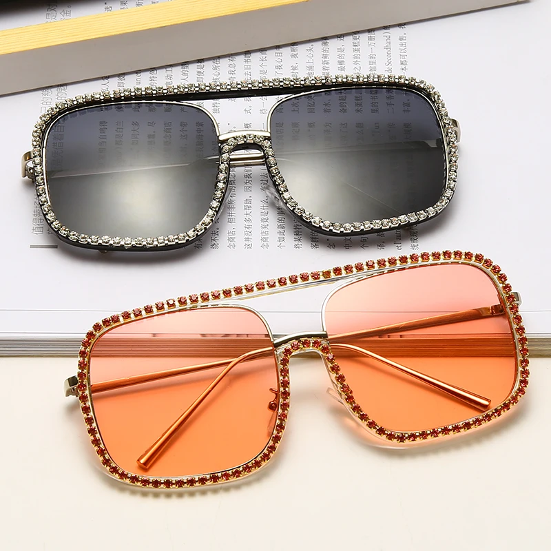 

New Arrival Double Bridge Diamond Rhinestone Metal Frame Sunglasses