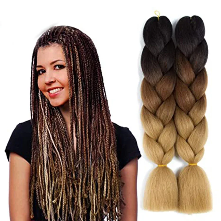 

Hot Sale Synthetic Braiding Hair Ombre Jumbo braid hair synthetic hair extensions, Black brown red pink purple