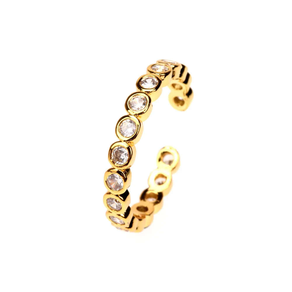 

New Arrival Round Cut Cubic Zircon Rings Luxury Minimalist Real Gold Plating CZ Open Ring Finger Jewelry