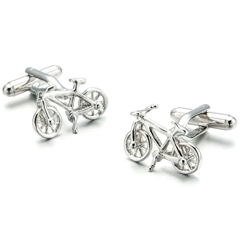 

2020 High Quality Environmental Protection Bike Shape Silver Metal Men Copper Alloy New Arrived Mens Button Cufflinks