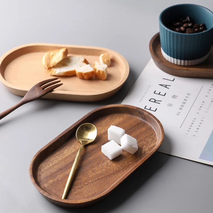 

Custom Logo Real Acacia Wooden Sushi Cheese Dessert Platters Food Serving Tray Plate Tea Coffee Cup Candle Deco Trinket Tray