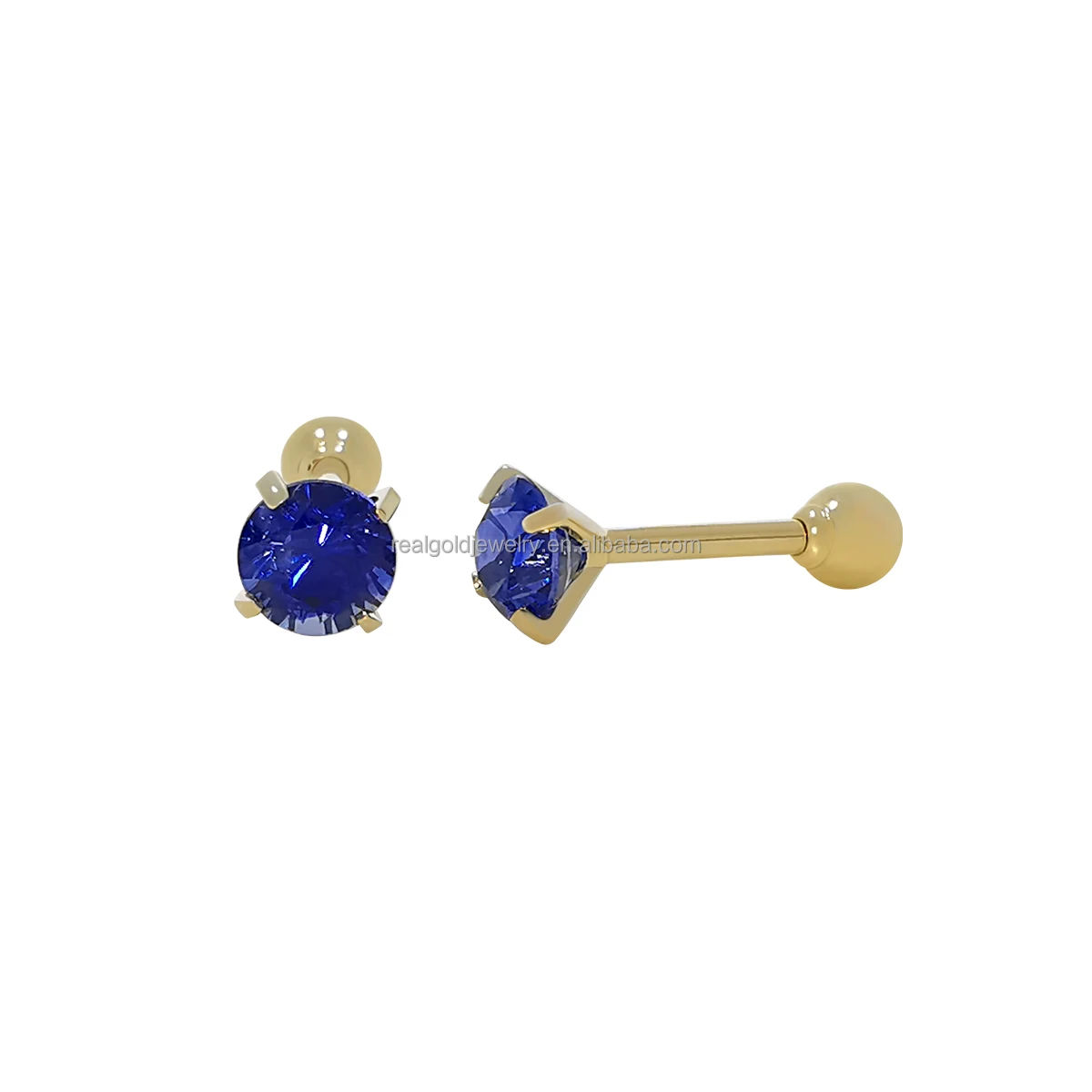 

14K Real Gold Fine Jewelry Genuine Sapphire Earring Screw Back Stud Cartilage Earring Real Gold AU585 for Girl Party Gift