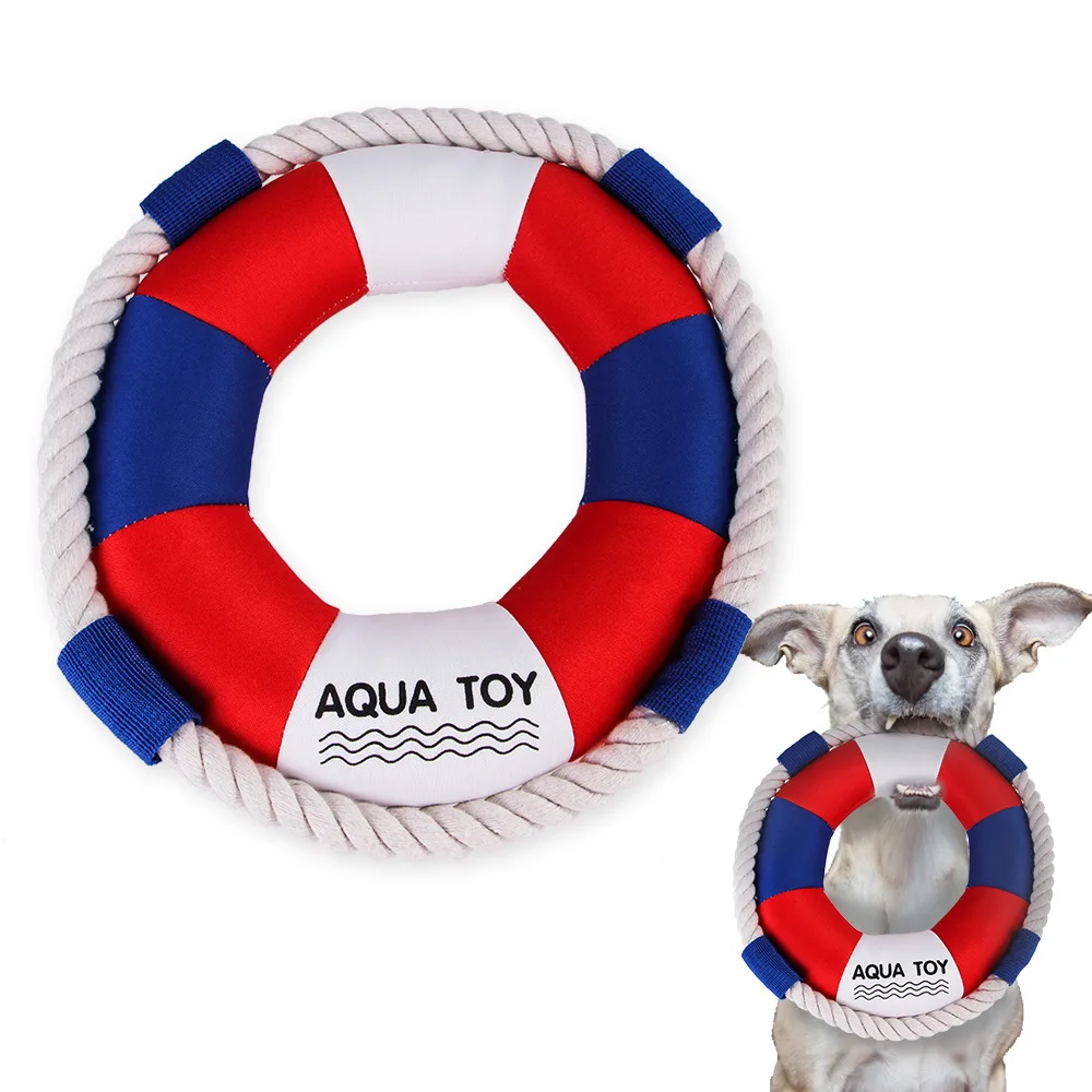 

Bite Resistant Cotton Rope Squeaky Swimming Ring Interactive Dog Toys, Picture showed