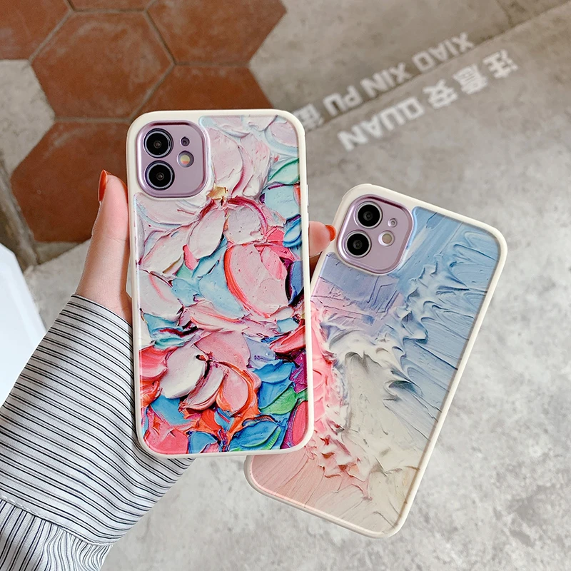 

For iPhone 12 11 Pro Max Mini Luxury Artistic Phone Case For iPhone X XR XS Max 7 8 Plus Soft TPU Bumper Back Cover Coque Funda