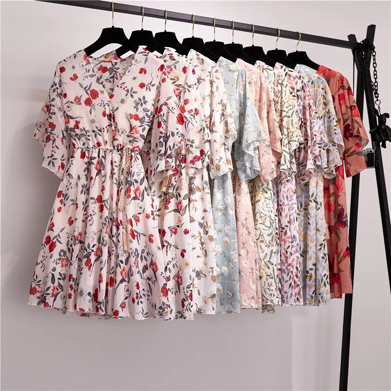 

2021 Summer New Women's Chiffon Sweet Fashion Short Sleeve Korean Floral Dress