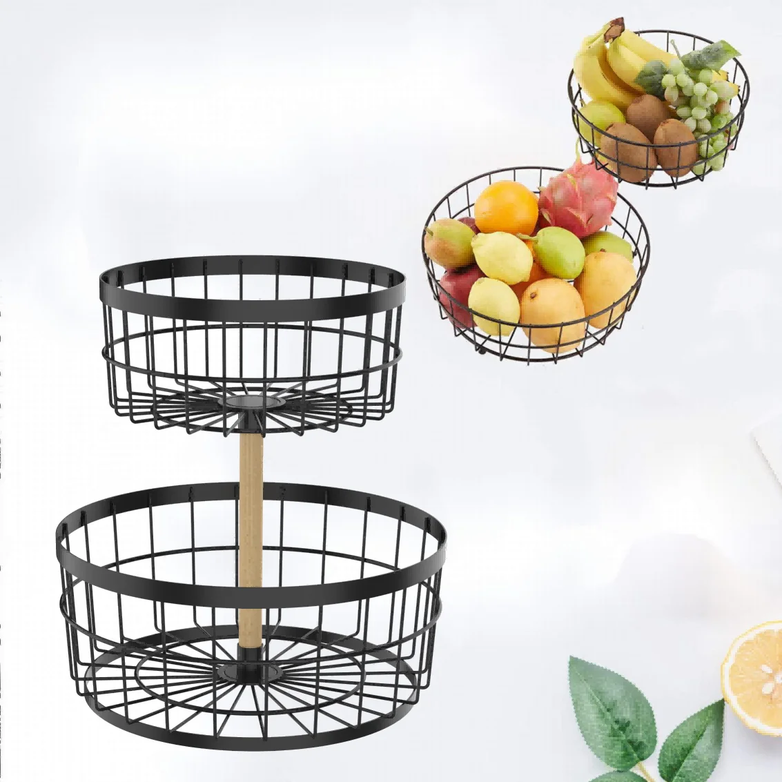

new three sizes 3 tier cabinet home storage baskets metal iron wire stackable vegetable fruit bowl storage basket with handle, Customized