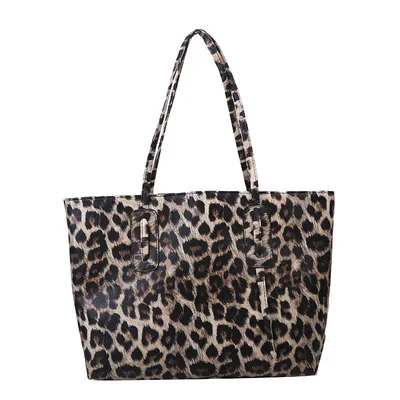 

Leather Leopard Print Large High Capacity Tote Bag Shoulder Pack Women's Pantherine