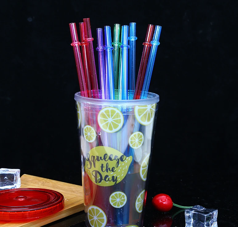 

H34 23*7.3cm Tall Tumblers Food Grade Straws Hard Bar Drinking sucker Juice Colorful Transparent Disposable Plastic Straw, 9 color or custom