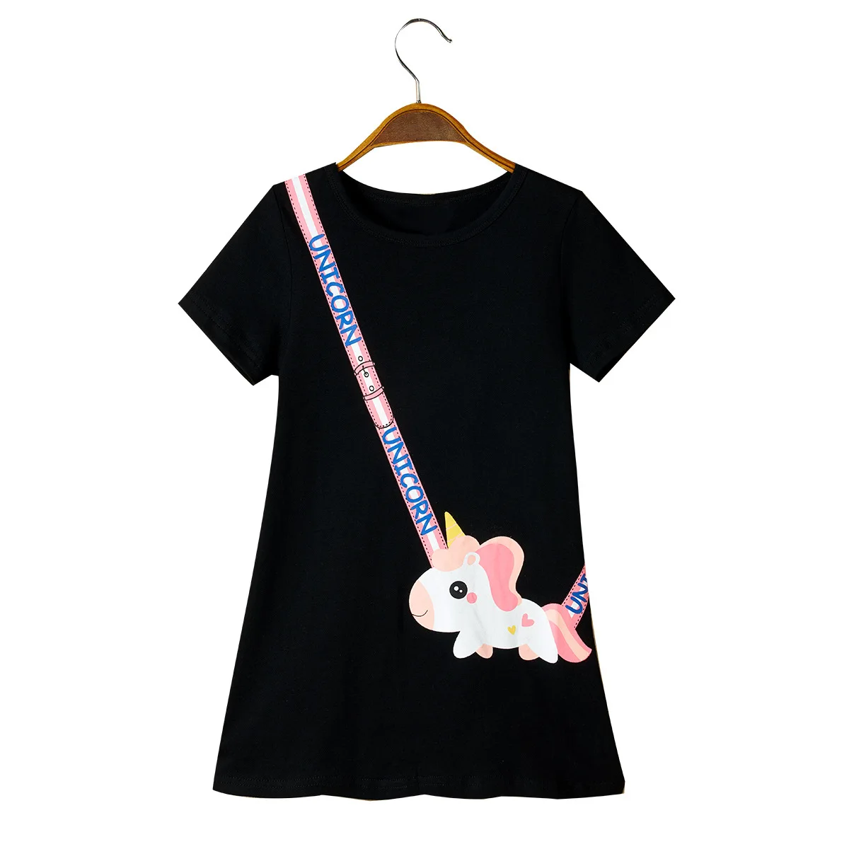 

Girls clothing 2021 boutique summer dress kids fashion unicorn printed casual tshirt birthday dress for girls