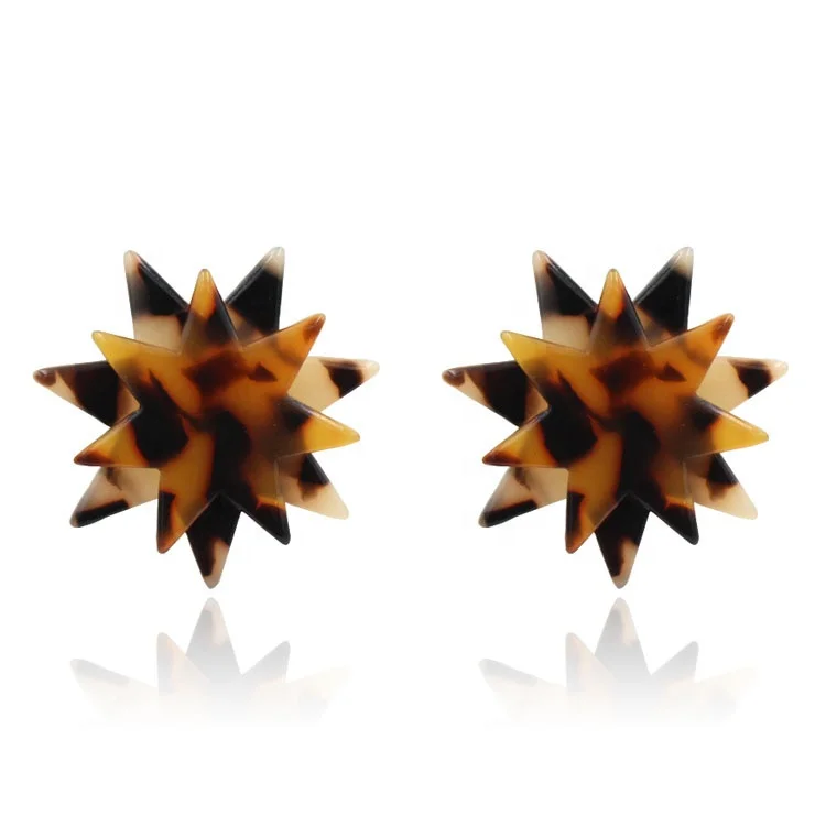 

Fashion Women Jewelry Latest Double Layer Lucite Resin Acrylic Tortoise Star Stud Earrings