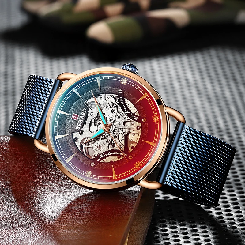 

Reward Wholesale spot watch luxury men automatic mechanical Fashion Magic color glass wristwatches Water Resistant watches