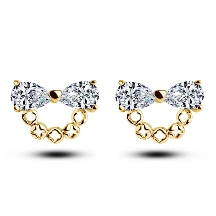 

QIANZUYIN Fashion 18k Gold Gold Plated Stud Earrings Bow Hoop Stud Earrings