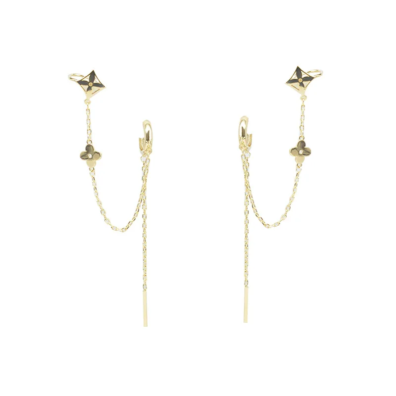 

Women Minimalist Pearl No Hole Ear Cuff Long Chain Butterfly Rhinestone Clip Jewelry Earrings