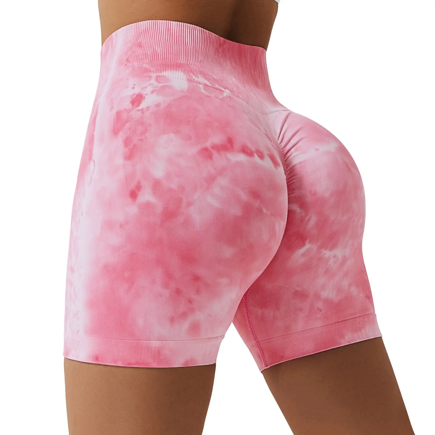 

New Style Women High Rise Compression Seamless Soft Scrunch Tie Dye Yoga Shorts