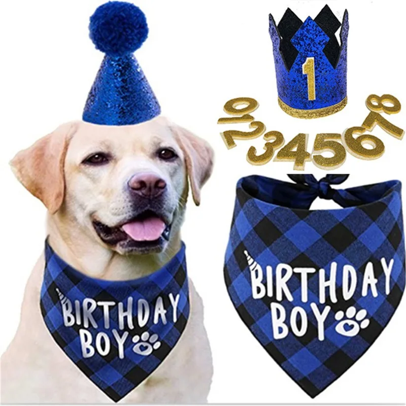 

New Arrival Cute Pet Birthday Party Supplies Dog Festival Hat and Boy Doggy Party Bandana Set, Picture shows