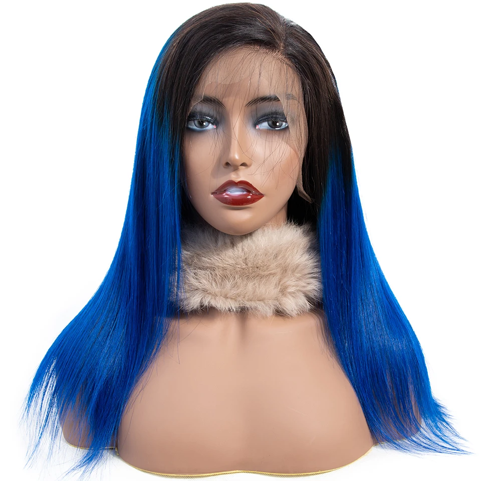 

HL13-BL 13x4 lace Front Wigs T1B# & Blue# Gradient bicolor 180% Remy Human Hair Wigs Straight Fo Black Women