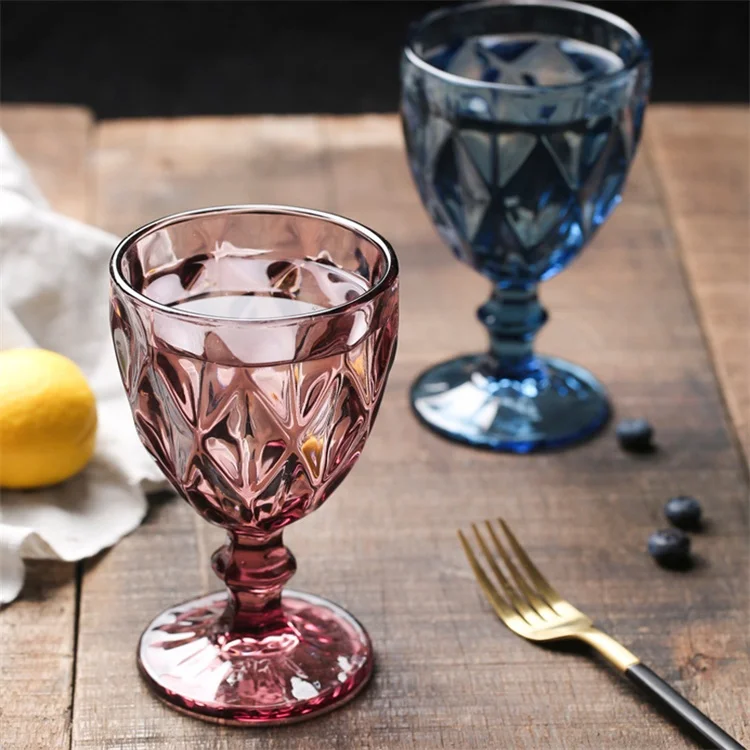 

customized logo retro colored engraved glass goblet red wine glass goblet, Blue green red or customized
