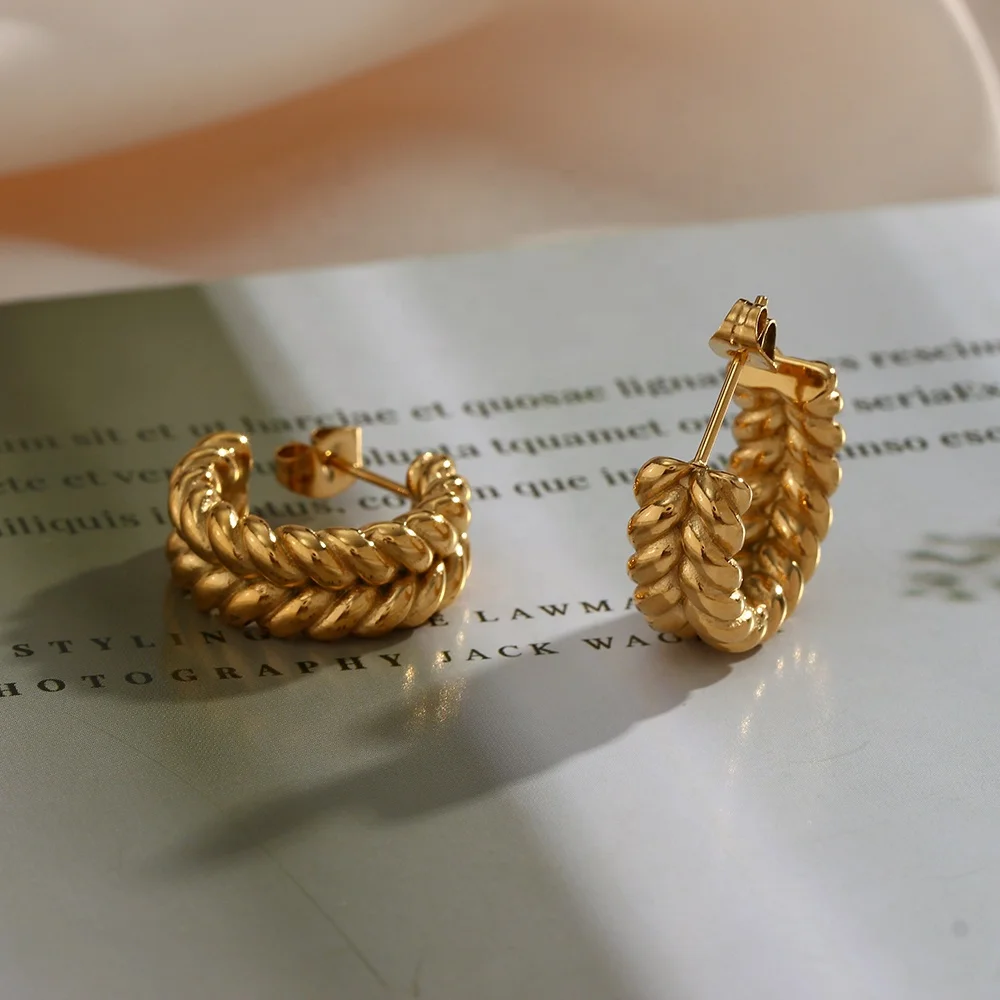 

Vintage Grain C-shaped Gold Plated Earring Custom Jewelry Earring For Women 2023