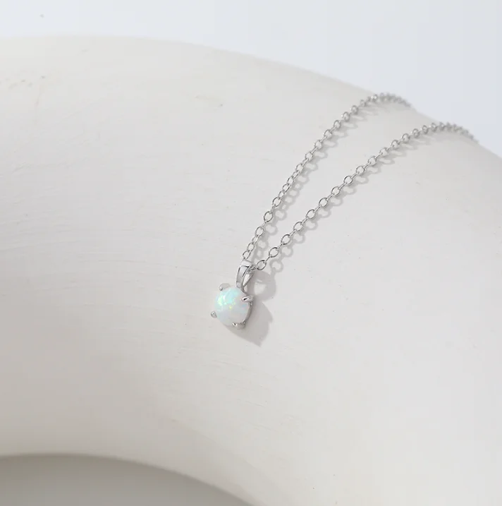 

MOYU Women Dainty Fashion Jewelry Gemstone Pendant Charms 925 Sterling Silver Opal Necklace