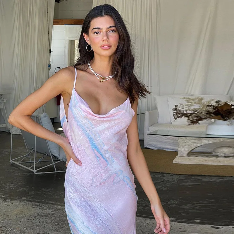 

HT194 Elegant summer classical style dresses halter tie dye strapless women causal dresses, Picture show