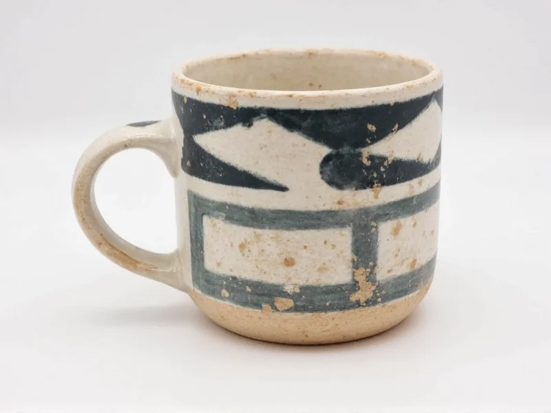 Painted ceramic mug with geometric design ready in 24 hours including drying