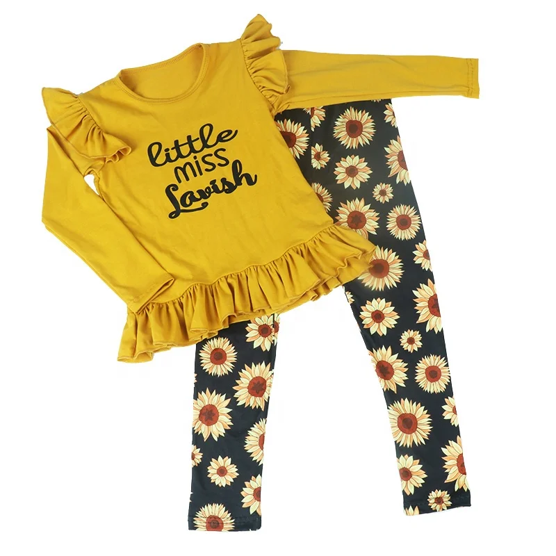 

girls winter clothes designers fashion shirts with logo 6-12 years kids sunflower pants 2pcs Clothes girls fall clothes, Picture