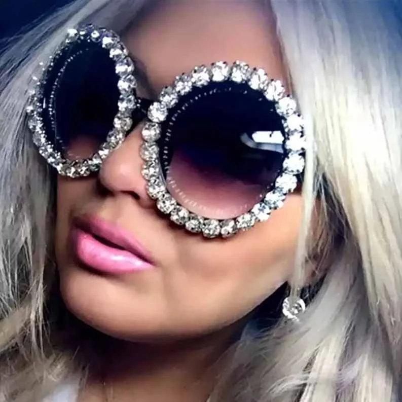 

Fashion Brand Designer Luxury Diamond Round Women Sunglasses Retro Oversized Bling Rhinestone Ladies Shades Glasses Eyewear