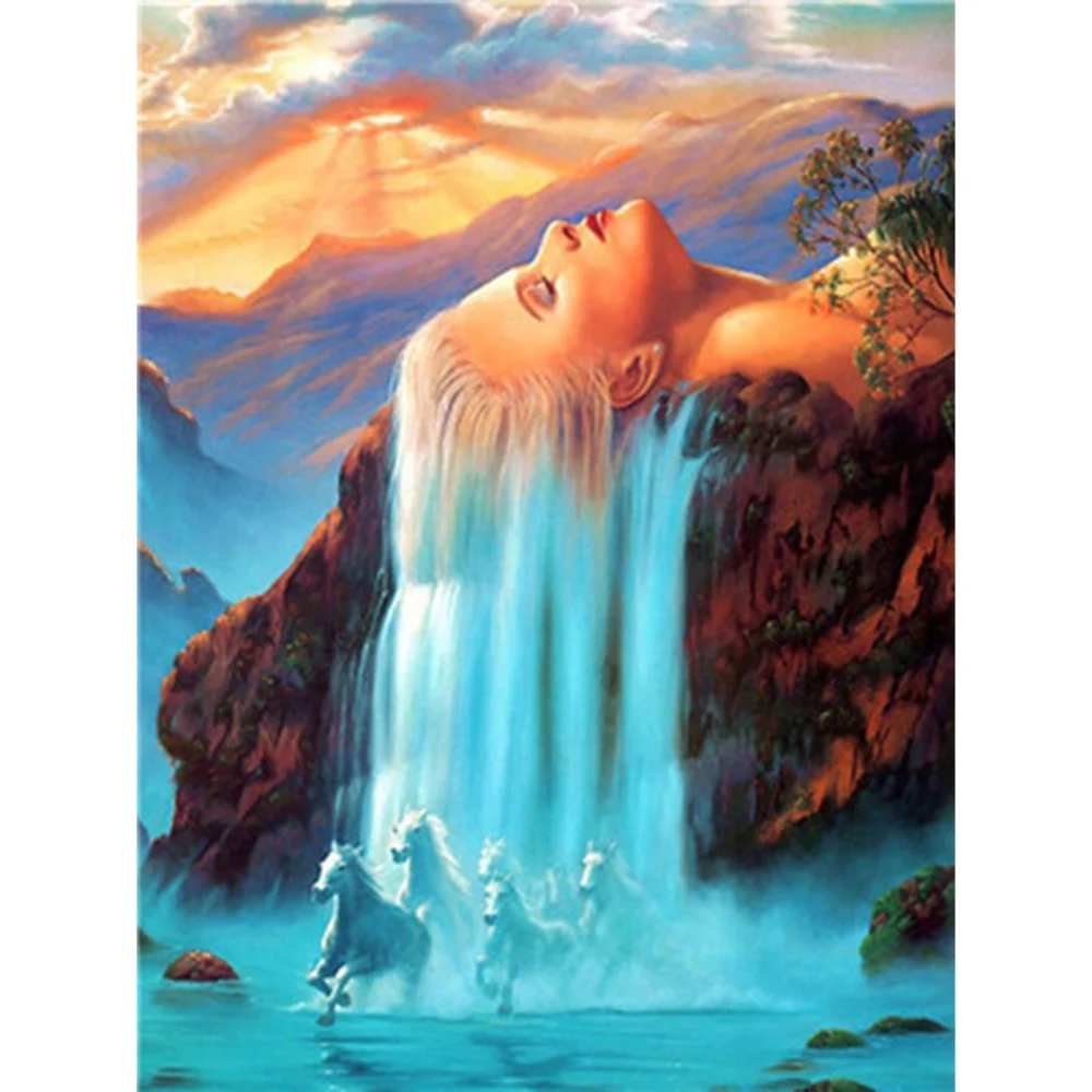 

HUACAN 5D Diamond Painting Waterfall Cross Stitch Diamond Embroidery Landscape Mosaic Kits Wall Art