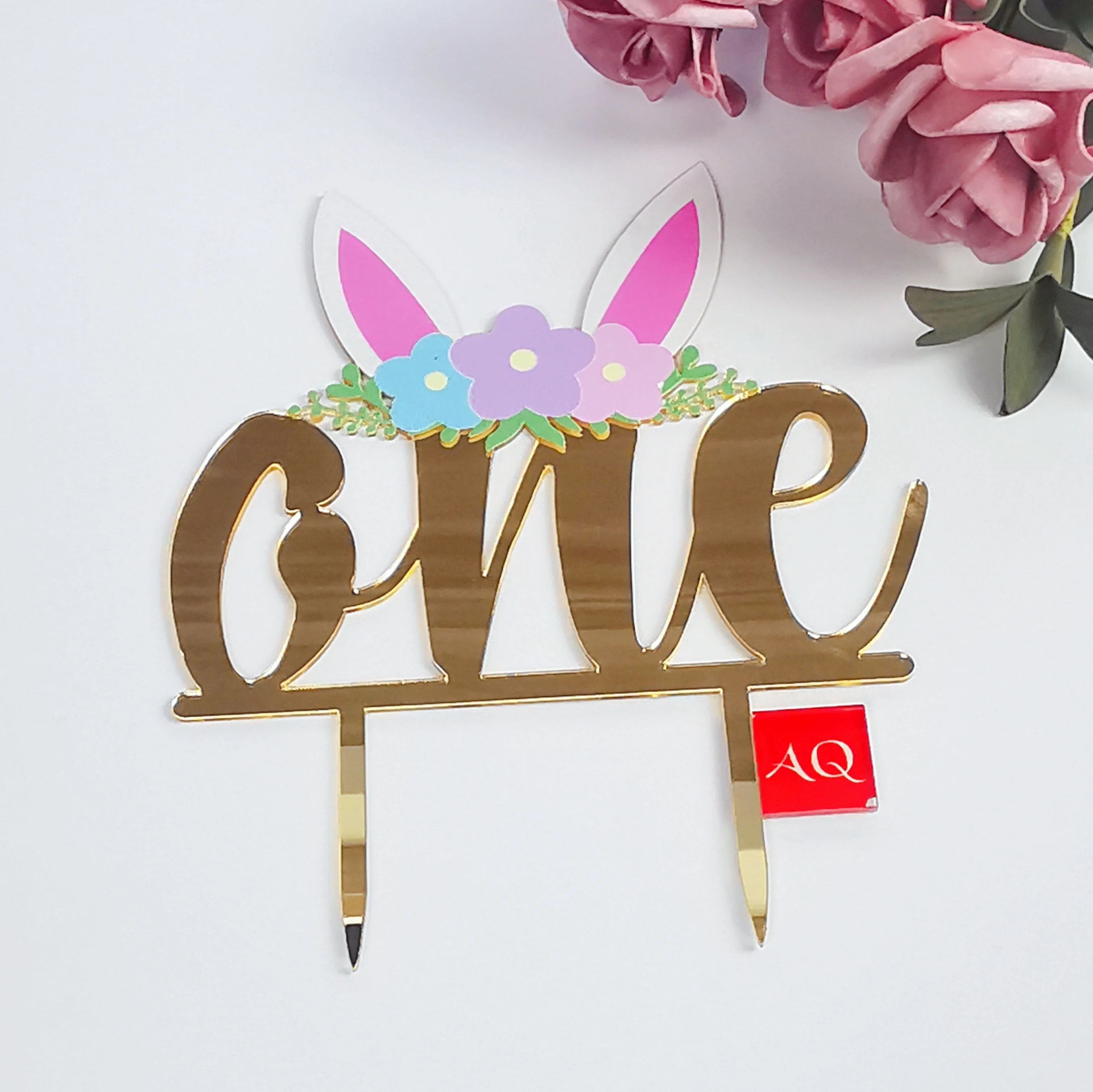 

The Cute rabbit ears Baby 1st Birthday cake toppers for Party Decorations Acrylic Cake Topper