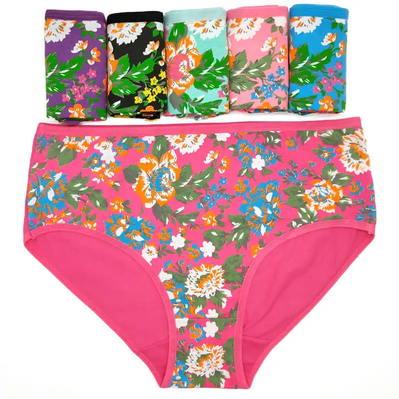 

Yun Meng Ni Sexy Underwear Plus Size Flowers Parinted Cotton Briefs Ladies Big Size Underwear Panties 2XL 3XL 4XL, 6 colors