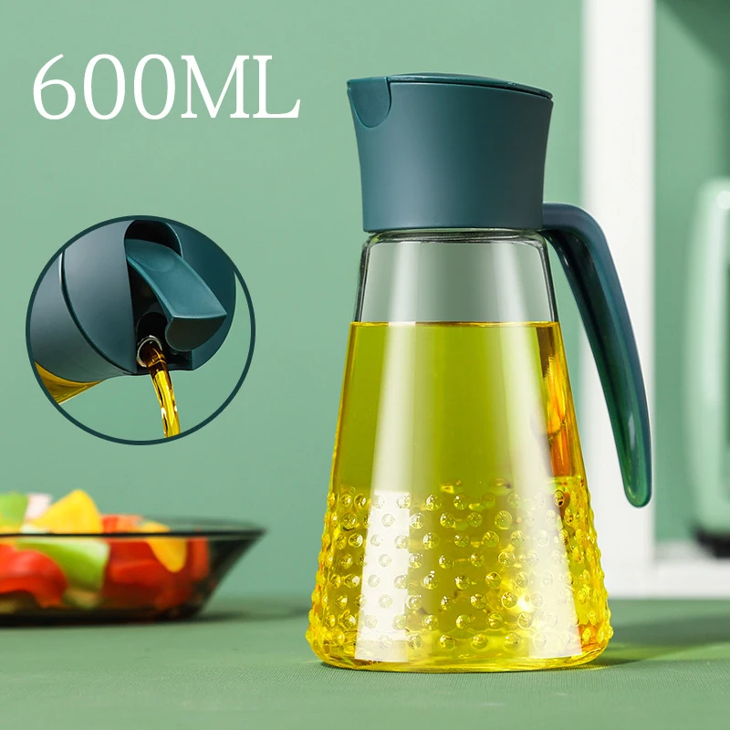 

EE047 20oz 600ml Kitchen Olive Oil Dispenser Bottle Automatic Cap Glass Leakproof Cruet Bottles Auto Flip Oil Vinegar Dispenser, Green