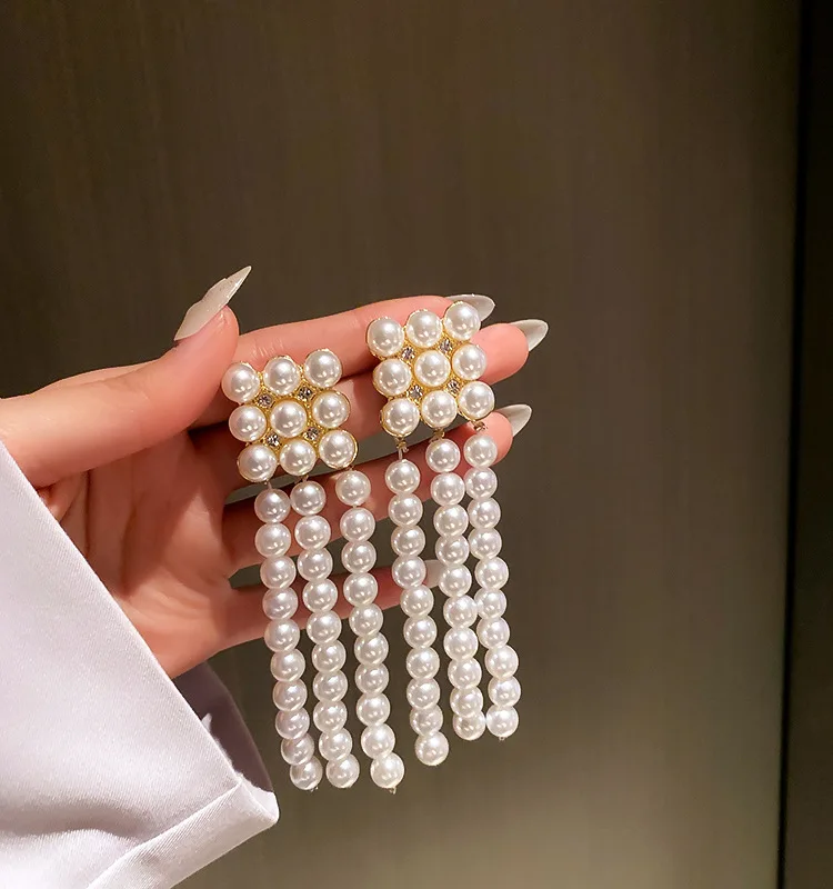 

Dvacaman 2021 Statement Wholesale Fashion Pearl Unique Tassel Drop Dangle Earrings Women Party Jewelry