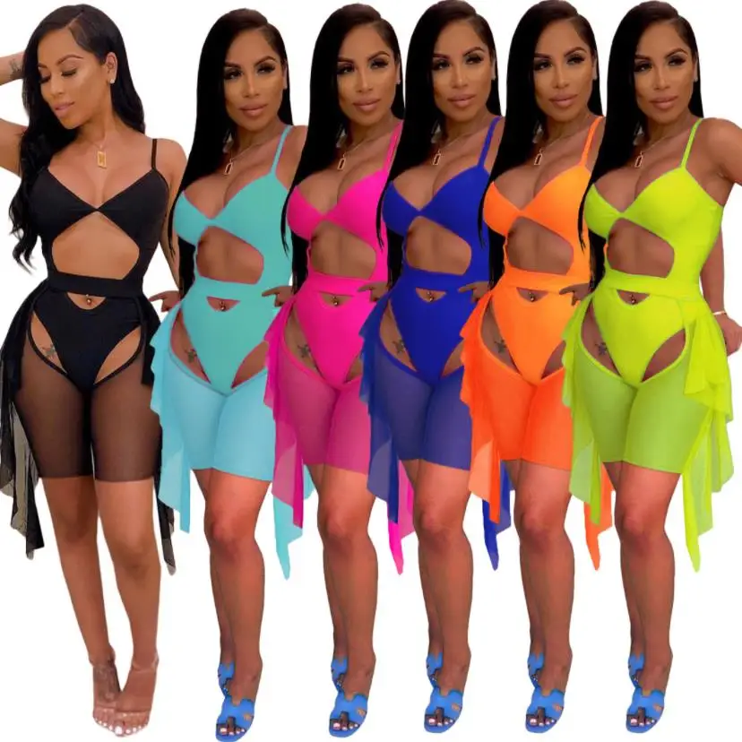 

2021 women Sexy 2 Piece Bikini Bandage sexy beach swimsuit summer march expo mesh two piece set swimsuits for women