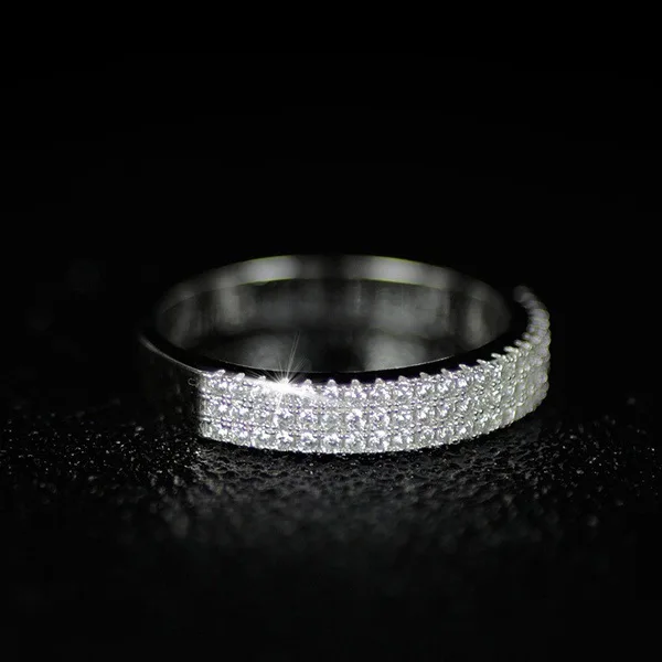 

Simple Brass Silver Sparkling Pave 3 Rows 3A CZ Zircon Index Finger Ring 6mm Width Cubic Zirconia Finger Rings for women