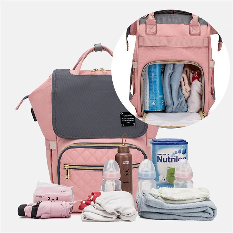 

2020 USB Diaper Nappy Baby Bag Backpack with Stroller Straps for Baby Care Fashion Mummy Maternity Bag, 6 colors can be select