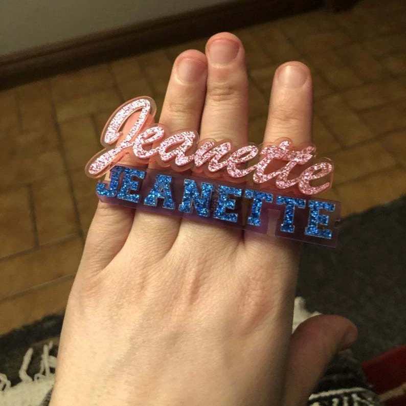 

Personalized custom hip hop jewelry acrylic adjustable name ring, As pic