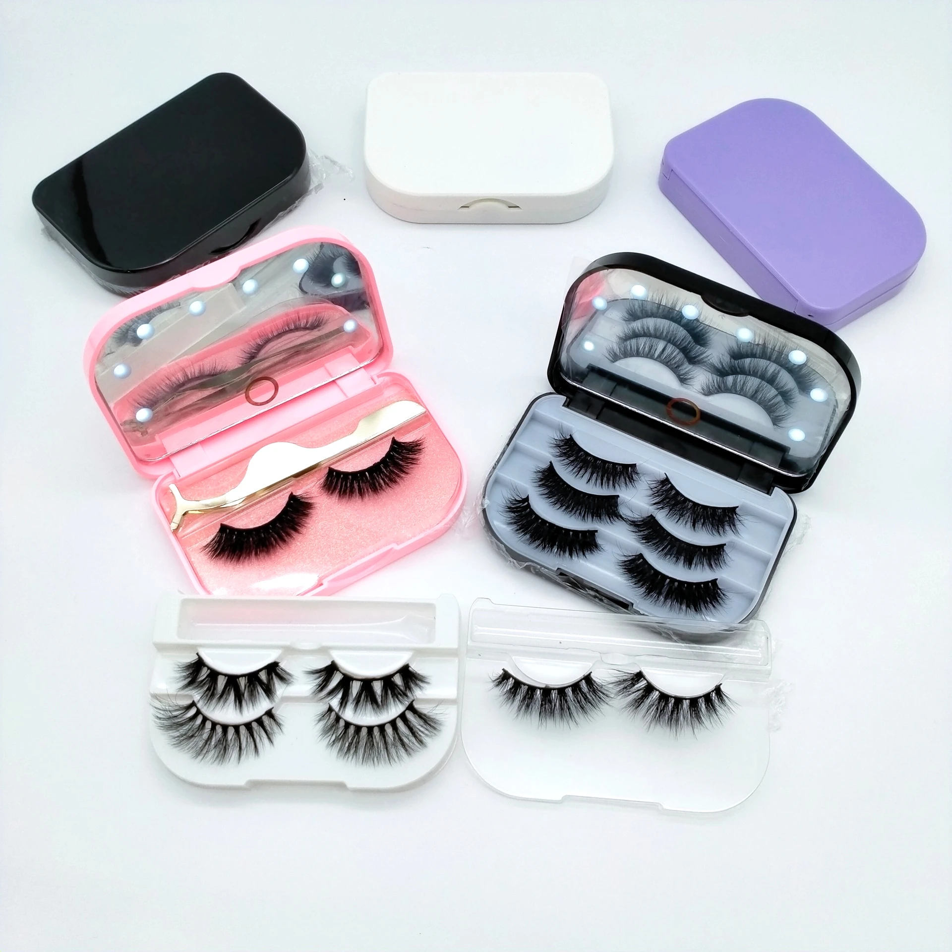 

Private label real fluffy 3D mink eyelashes let lash box with led make up mirror lasheswholesale vendor, Natural color