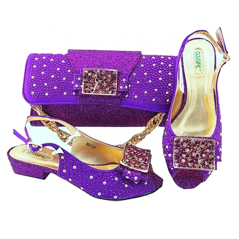 

2021 Latest Italian Ladies Shoes and Bags Set Nigerian Shoes and Matching Bag African, Black,gold,purple,blue,pink