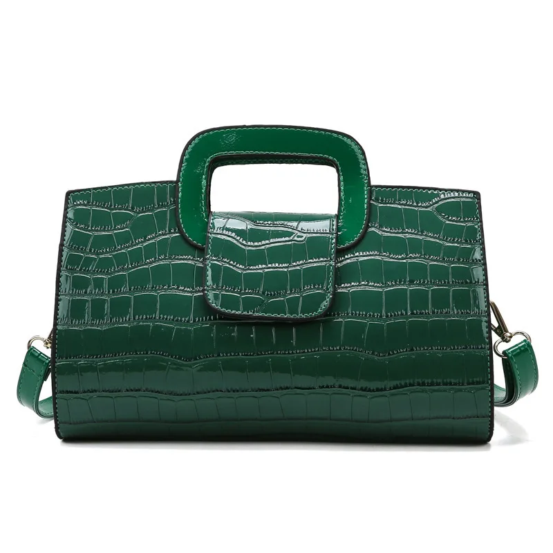 

One shoulder waterproof crocodile pu zipper magnetic button green women hand bags