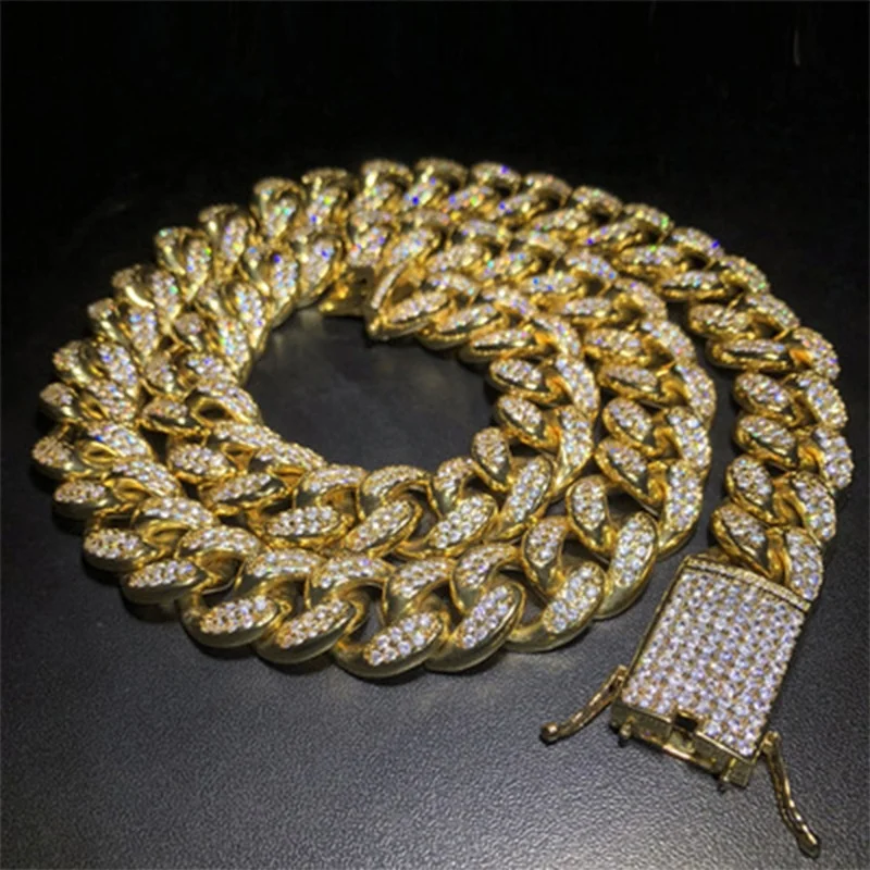 

20mm Chunky Crystal Chain Iced out Hip Hop Men Alloy Crystal Cuban Chain Necklace Bling Bling Jewelry