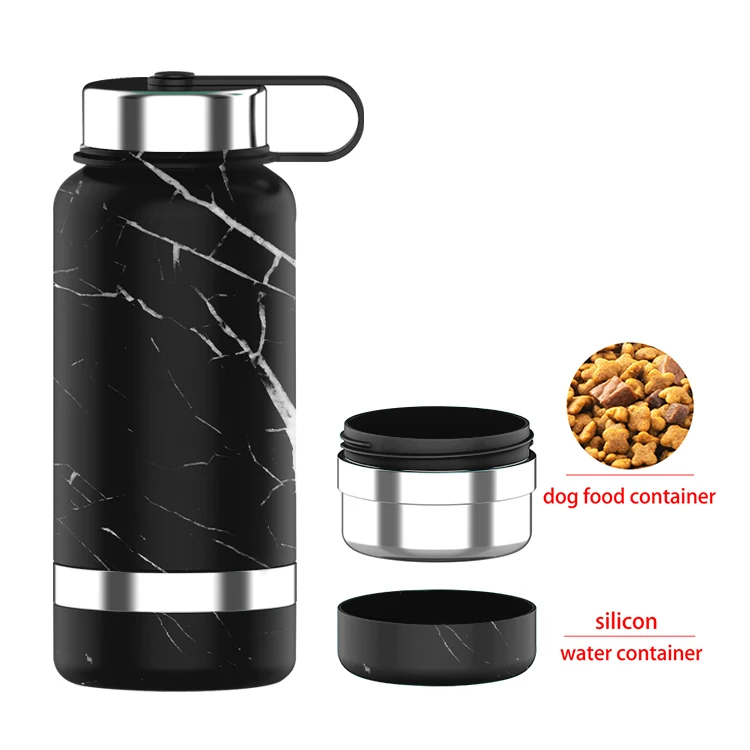 

2022 New Double Wall Stainless Steel Leak Proof Sports 32oz with water bottle with two food containers feeder bowl, Customized color